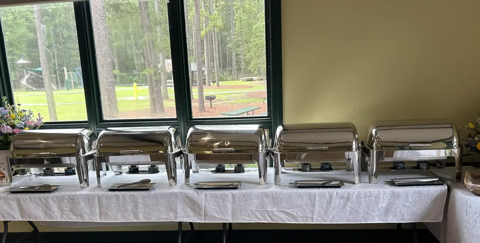 Chafing dishes buffet closeup