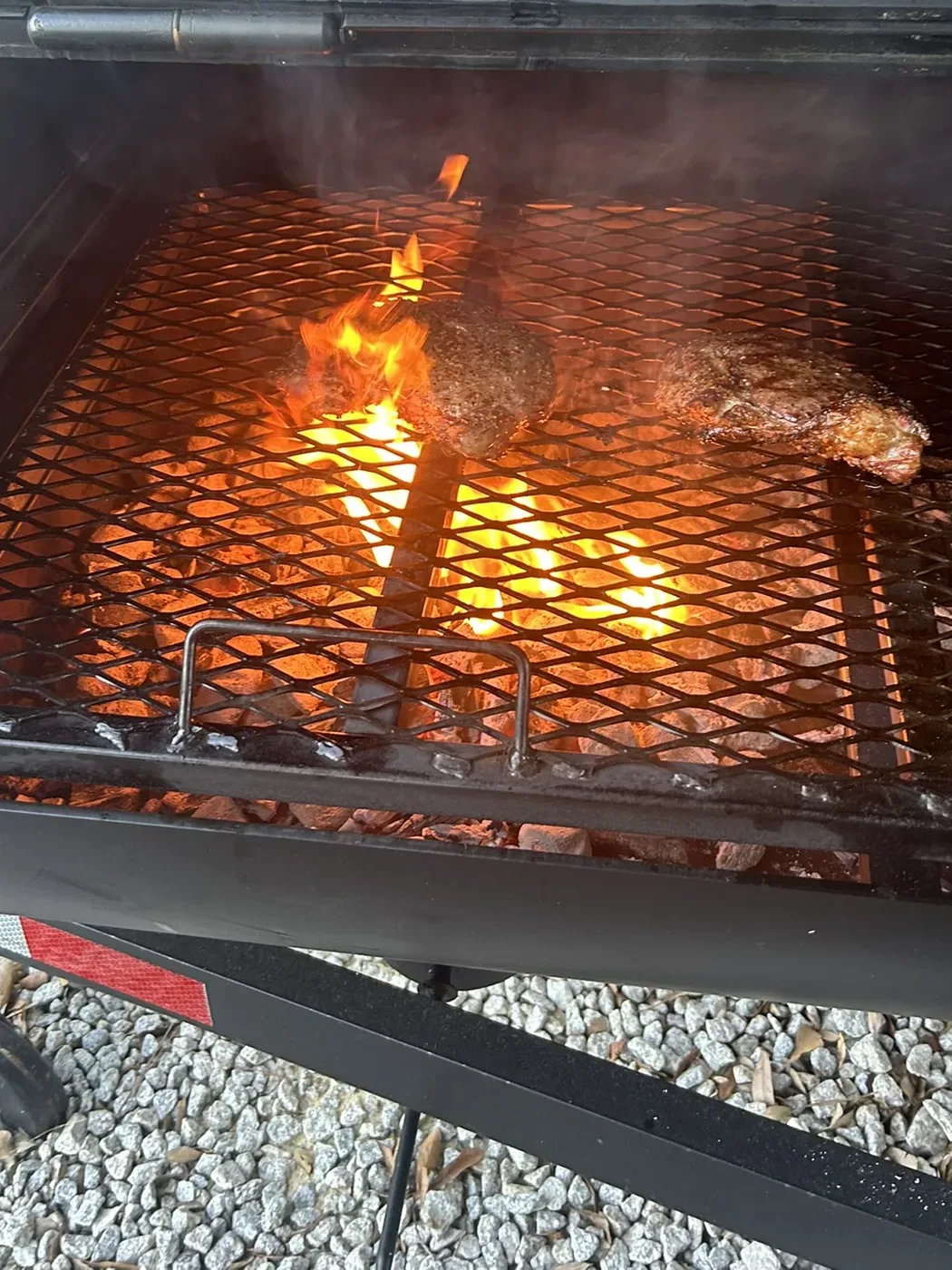 Pit beef searing on the smoker