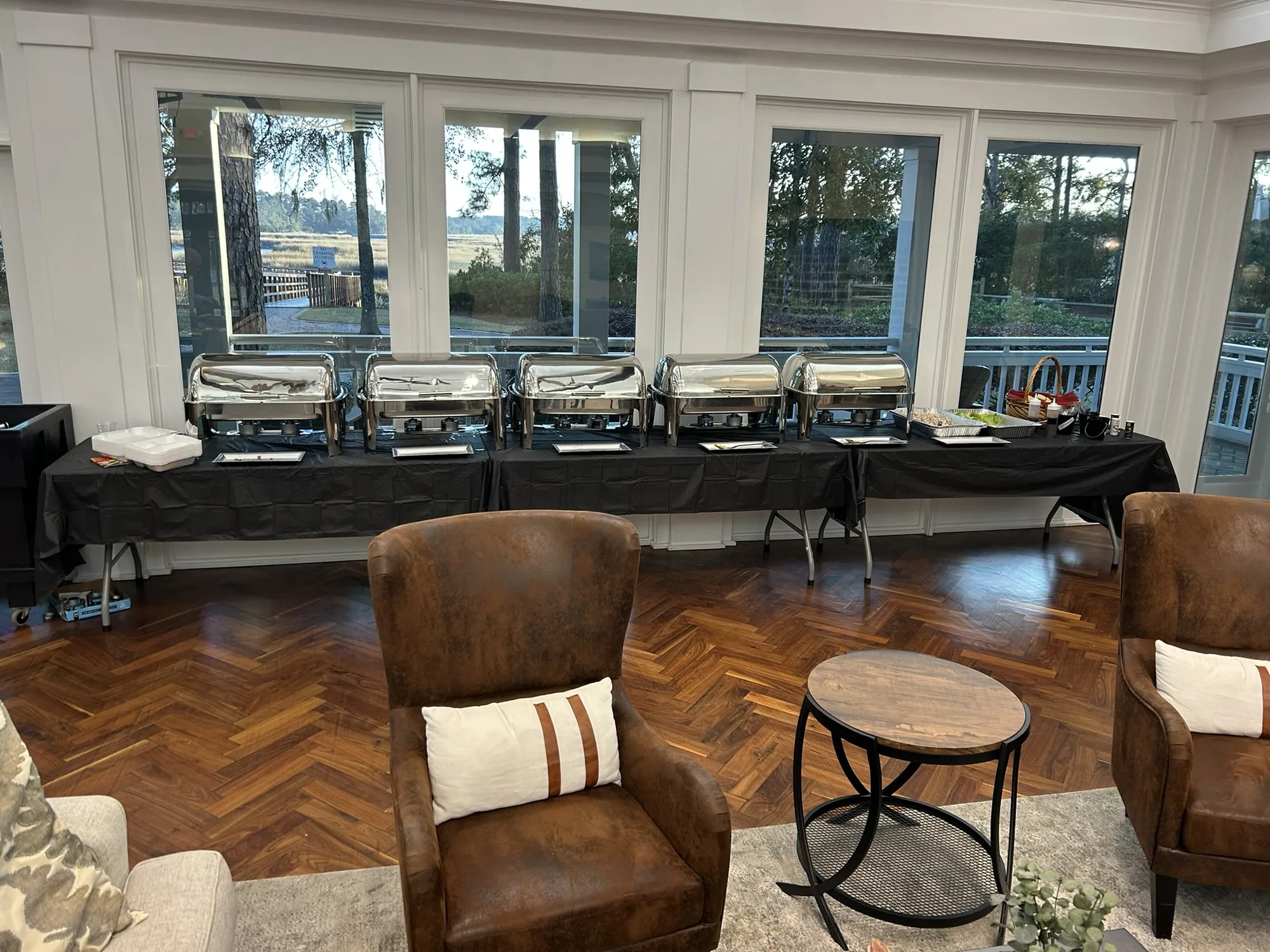 Catering buffet set up at a wedding venue